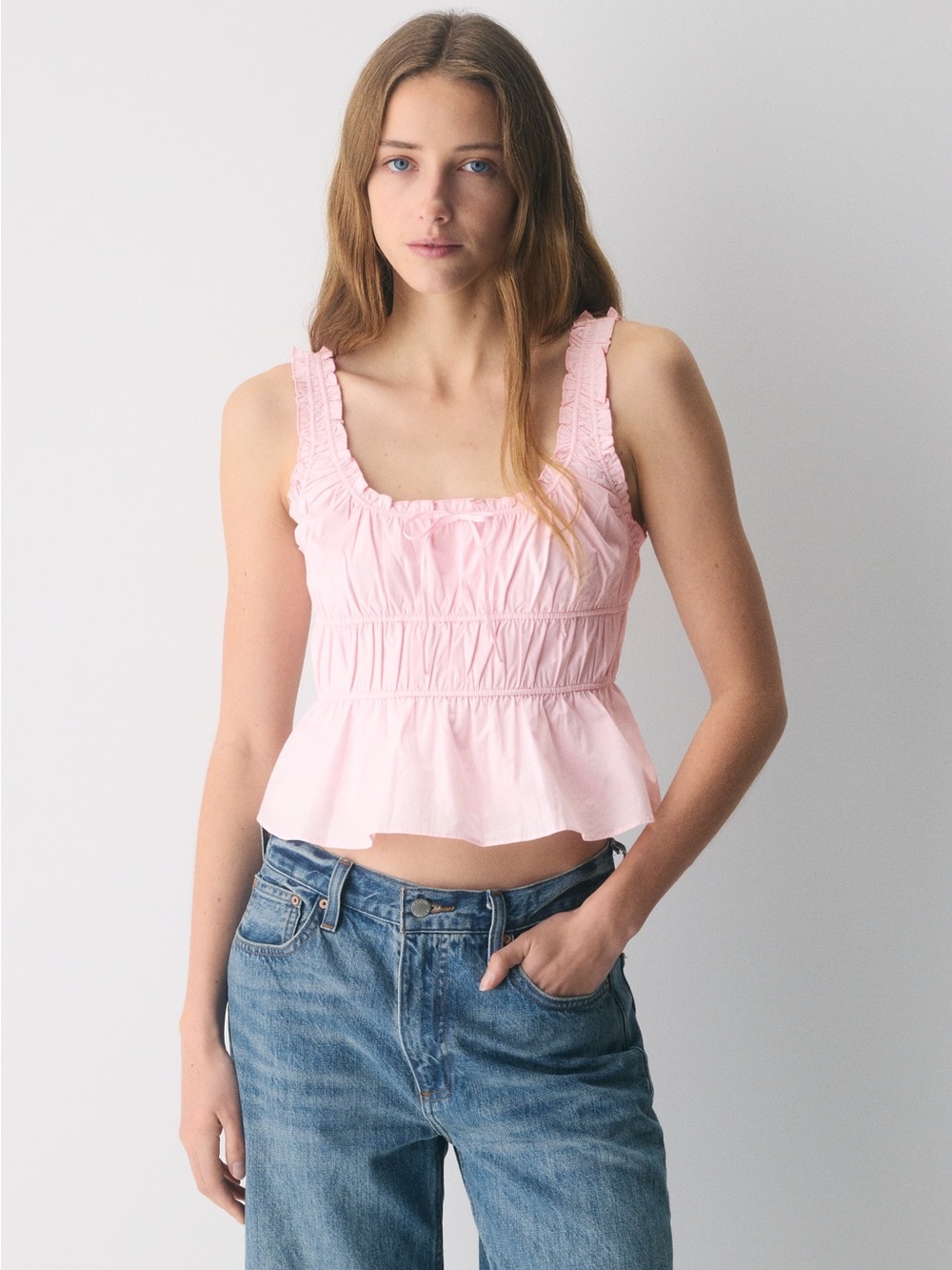 Aritzia Sunday Best Pink Ruffled Helena Poplin Top